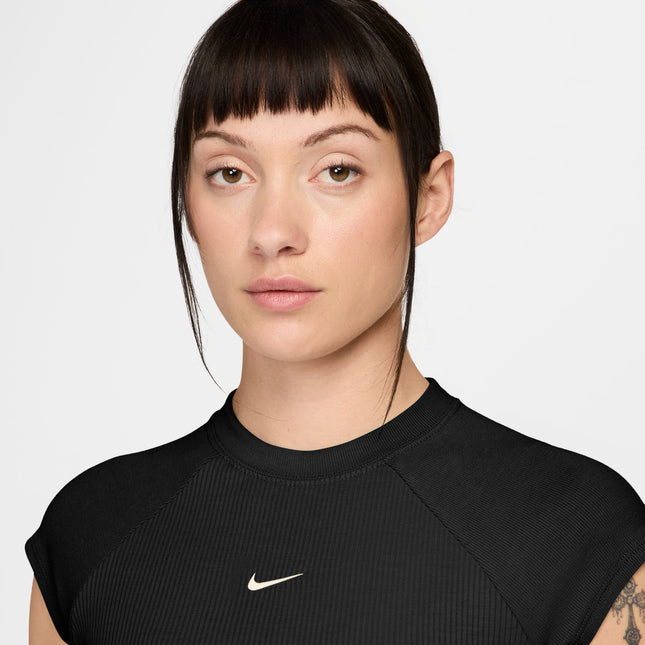 Nike Womens Sportswear Chill Knit Ribbed Top - Black