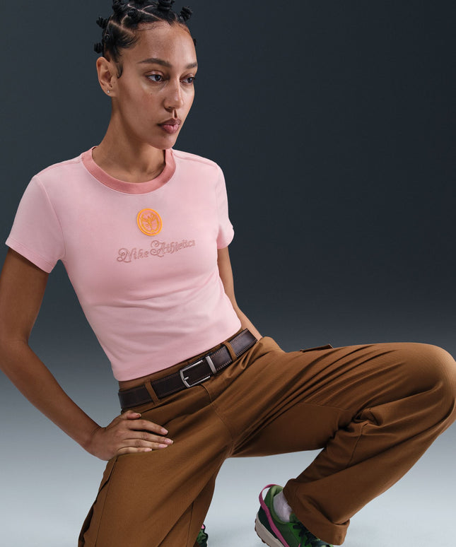 Nike Womens Sportswear Chill Cropped Knit Tee - Pink Glaze