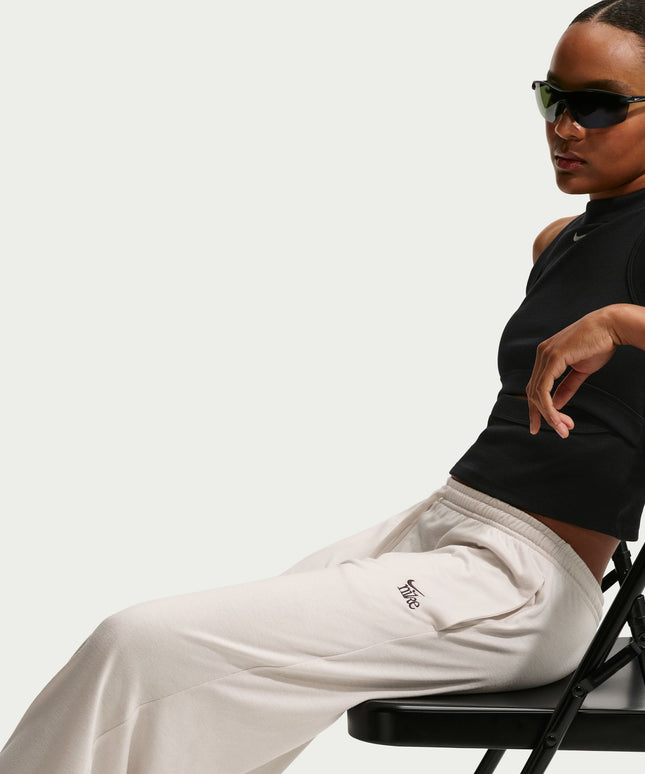 Nike Womens Chill Knit Mid Rise Open Hem Pants - Light Orewood