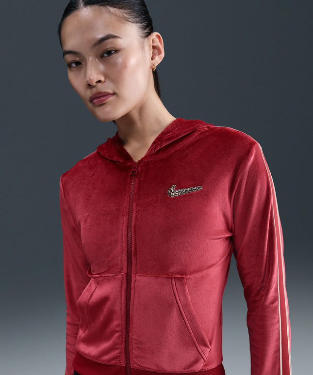Nike Womens Plush Velour Full-Zip Jacket - Team Crimson