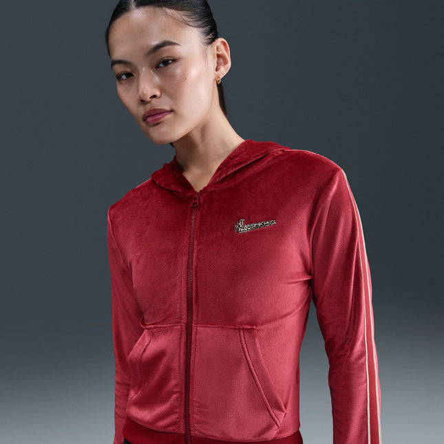 Nike Womens Plush Velour Full-Zip Jacket - Team Crimson