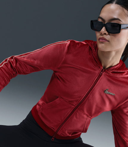 Nike Womens Plush Velour Full-Zip Jacket - Team Crimson