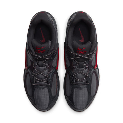 Top view of black and iron grey Nike V5 RNR sneakers featuring a durable ripstop texture and tough red logo accents.