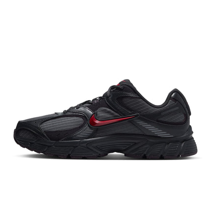 Nike V5 RNR running shoe in iron grey ripstop with a metallic tough red swoosh and a solid black rubber outsole.