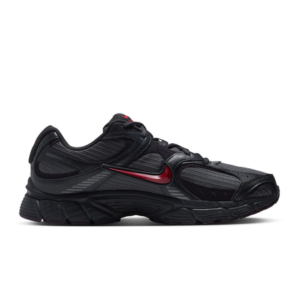 Nike V5 RNR running shoe in iron grey ripstop with a striking metallic tough red swoosh on a black rubber sole.