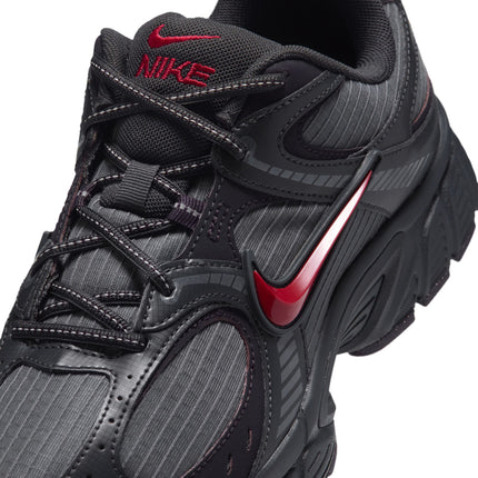 Nike V5 RNR sneaker in iron grey ripstop mesh with metallic tough red swoosh logo and dark smoke grey overlays.