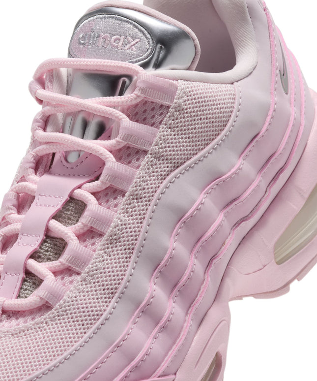Nike Women’s Air Max 95 Big Bubble in pink foam featuring breathable mesh panels and a metallic silver tongue label.