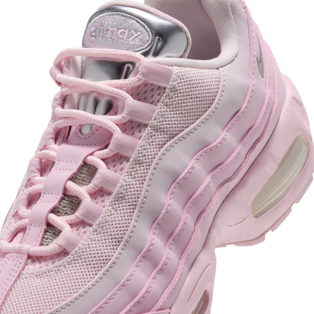 Nike Women’s Air Max 95 Big Bubble in pink foam featuring breathable mesh panels and a metallic silver tongue label.