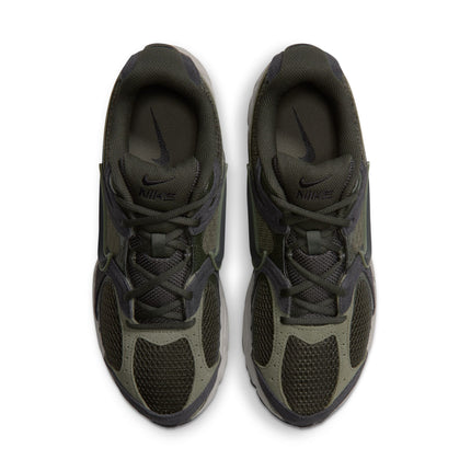 Top-down view of Nike V5 RNR sneakers in olive green mesh and suede with black accents on a white background.