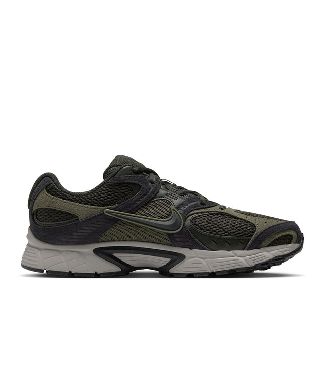 Nike V5 RNR sneaker in sequoia olive mesh and suede with a dark noir swoosh on a gray sculpted rubber sole unit.