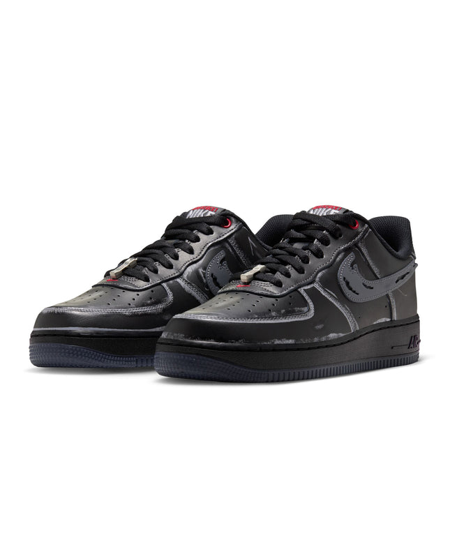 Nike Air Force 1 '07 Scream sneakers in black leather with distressed grey overlays and a dark translucent outsole.