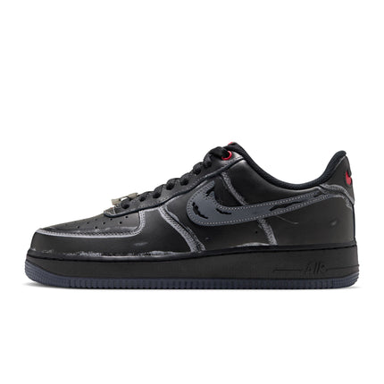 Nike Mens Air Force 1 '07 Scream sneaker in black leather featuring distressed sketch-style detailing and red accents.