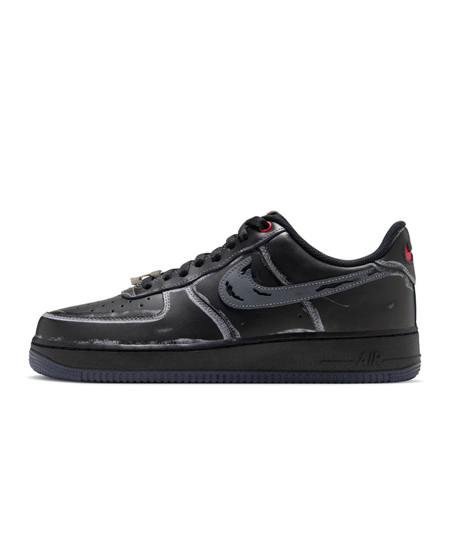 Nike Mens Air Force 1 '07 Scream sneaker in black leather featuring distressed sketch-style detailing and red accents.