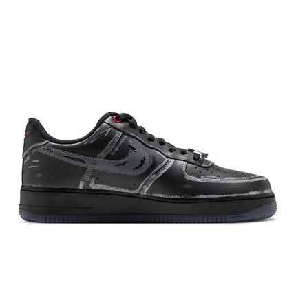 Nike Air Force 1 '07 Scream sneaker in black leather with charcoal grey sketchy trim and a dark translucent outsole.