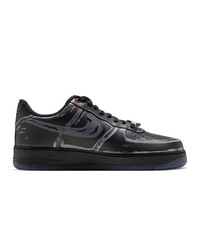Nike Air Force 1 '07 Scream sneaker in black leather with charcoal grey sketchy trim and a dark translucent outsole.