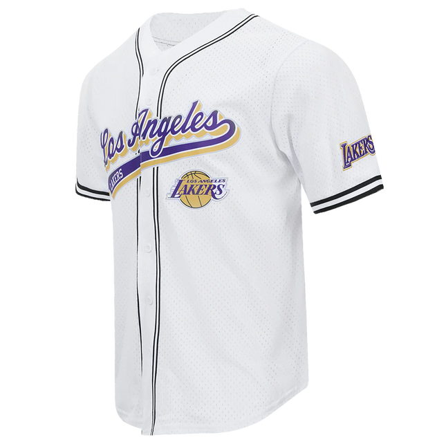Pro Standard LA Lakers Script Tail Mesh Button Down Shirt - White/Black