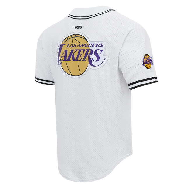 Pro Standard LA Lakers Script Tail Mesh Button Down Shirt - White/Black