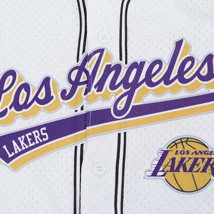 Pro Standard LA Lakers Script Tail Mesh Button Down Shirt - White/Black