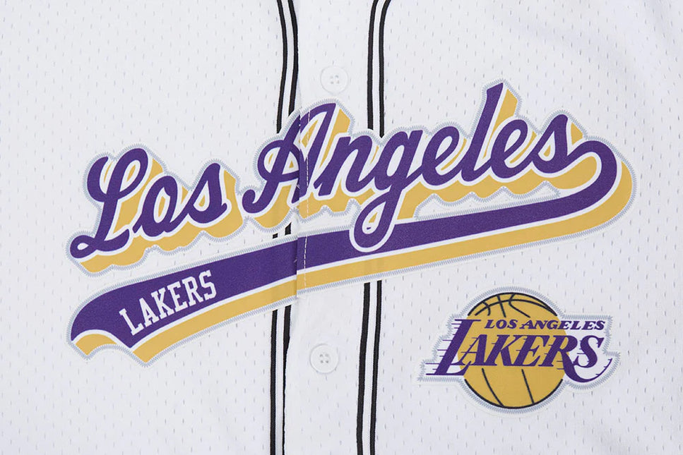 Pro Standard LA Lakers Script Tail Mesh Button Down Shirt - White/Black