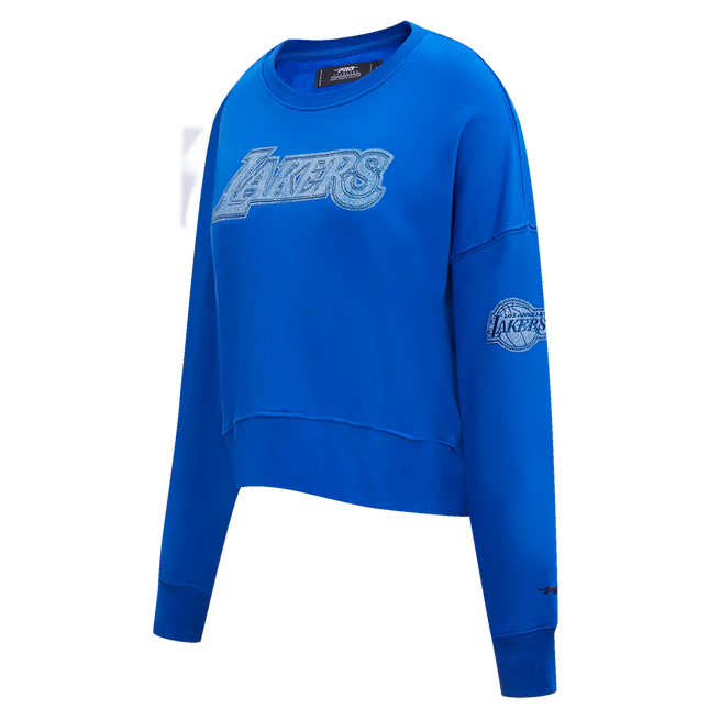 Pro Standard Womens LA Lakers Varsity Blues Cropped Crewneck - Royal Blue