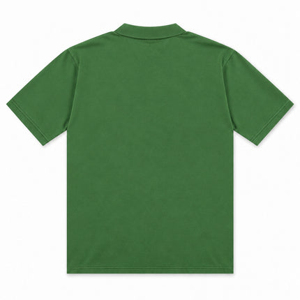 Hugo Boss Pallas polo shirt in a solid dark green cotton fabric, shown from the back with a classic ribbed collar.