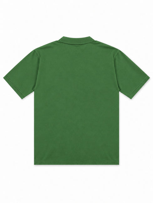 Hugo Boss Pallas polo shirt in a solid dark green cotton fabric, shown from the back with a classic ribbed collar.