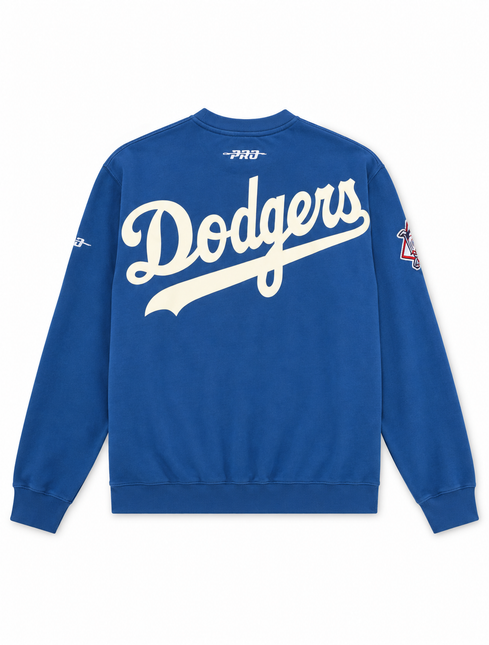 Pro Standard LA Dodgers long sleeve crewneck sweatshirt in dark blue with cream script logo across the back.