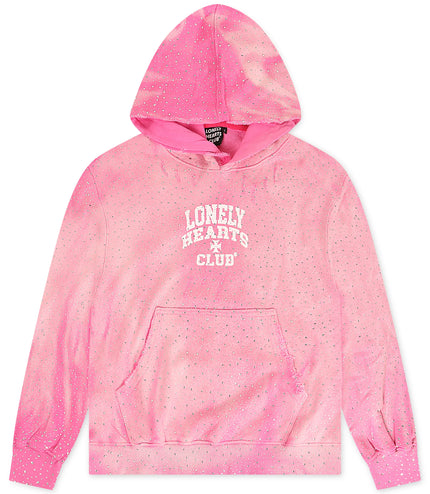 Lonely Hearts All Over Rhinestone Hoodie – Pink