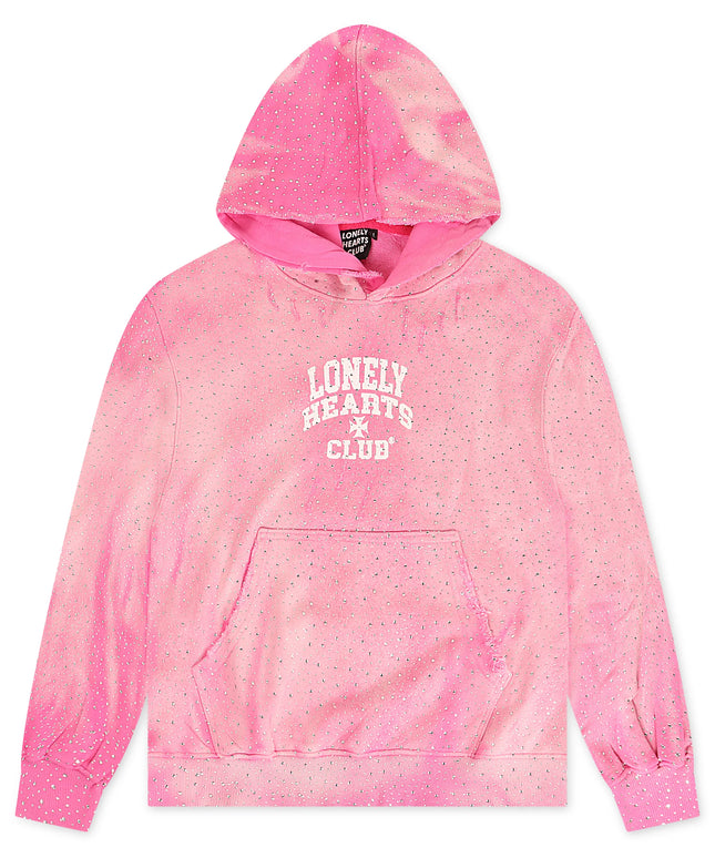 Lonely Hearts All Over Rhinestone Hoodie – Pink