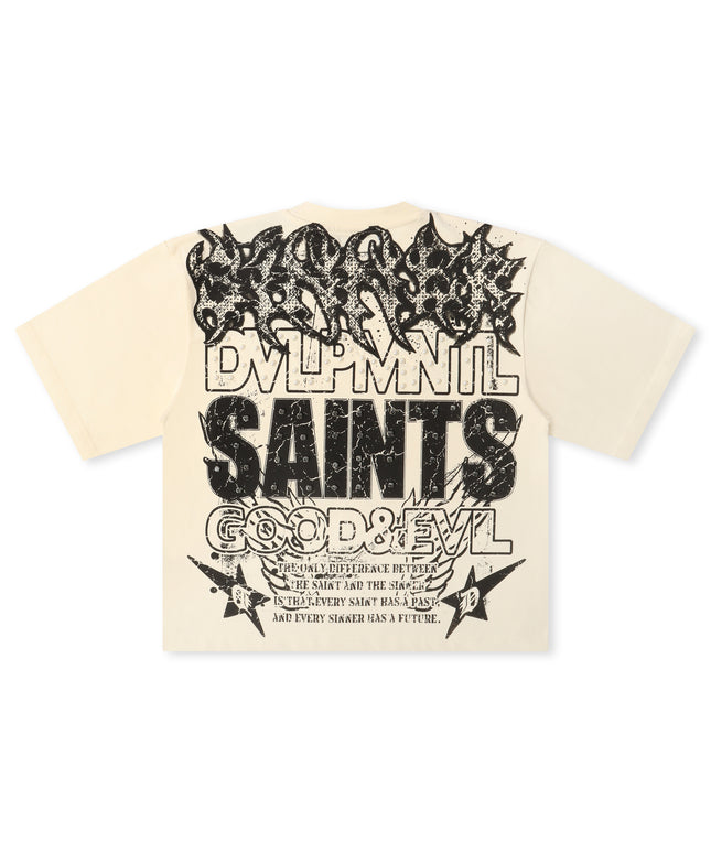 Rebel Denim Developmental Saints Cropped Tee - Cream