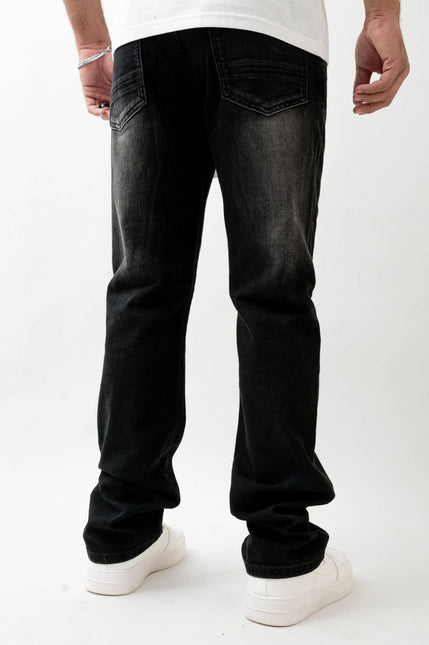 Premium Disaster Super Stretch Straight Fit Denim Jeans - Washed Black