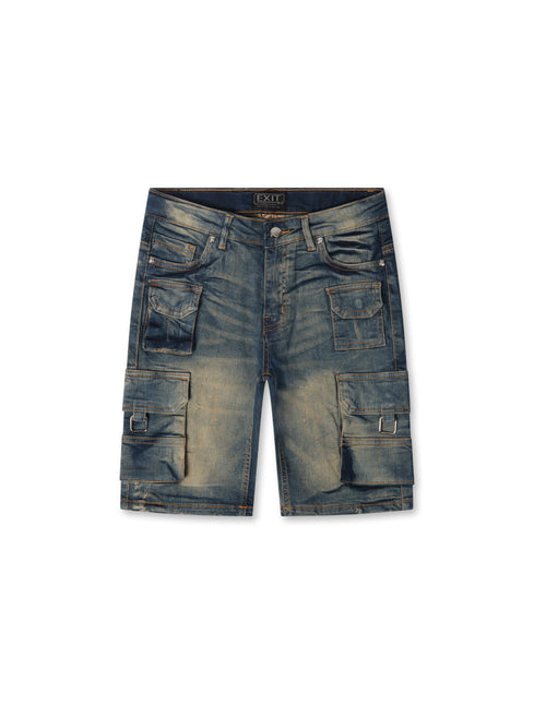 Exit Apparel Cargo Denim Shorts - Blue - denim exchange