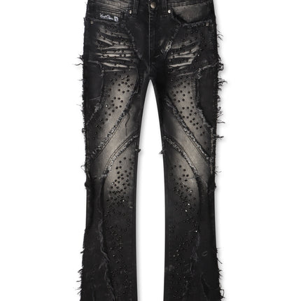 Frost Originals Distressed Rhinestone Stacked Jeans - Black Wash