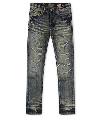 Damati Distressed Slim Fit Jeans - Dirty Blue