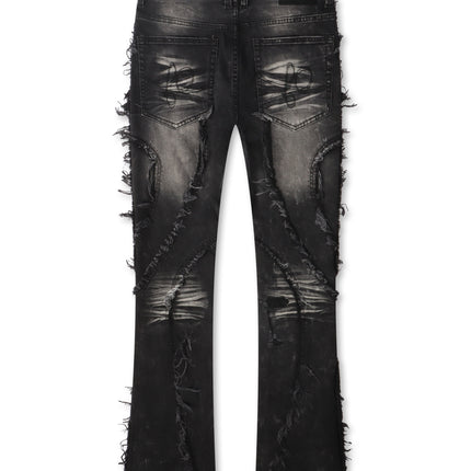Frost Originals Distressed Rhinestone Stacked Jeans - Black Wash