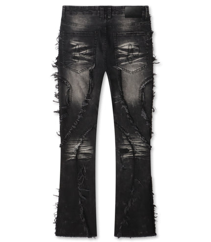 Frost Originals Distressed Rhinestone Stacked Jeans - Black Wash