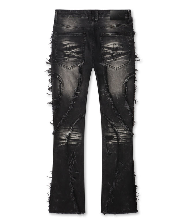 Frost Originals Distressed Rhinestone Stacked Jeans - Black Wash
