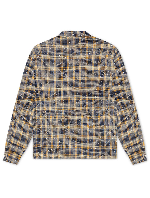Rebel Denim Rhinestone Flannel - Blue/Yellow