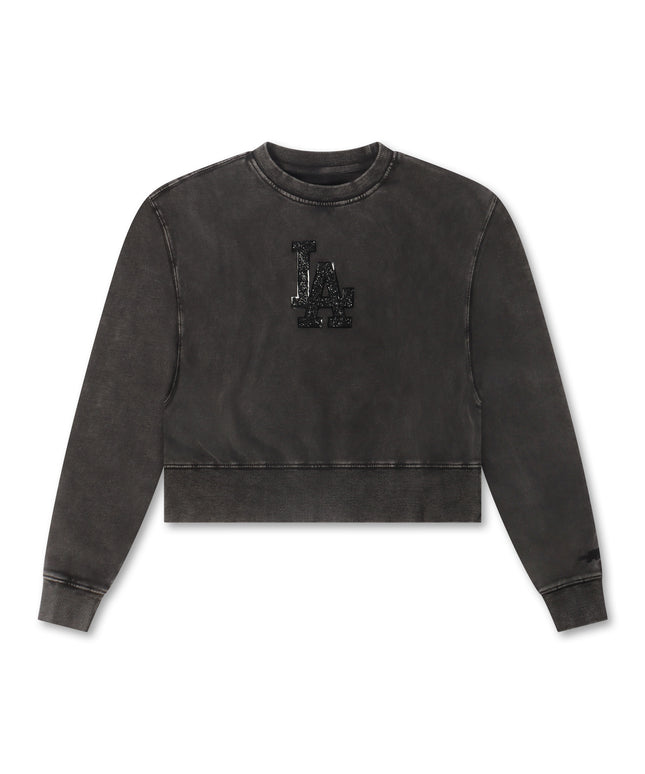 Pro Standard Womens LA Dodgers Crystalline Cropped Crewneck - Washed Black