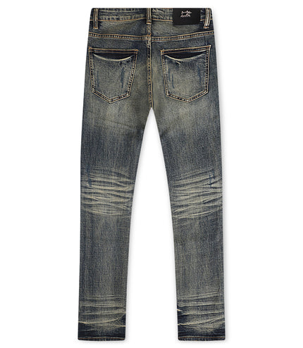 Damati Distressed Slim Fit Jeans - Dirty Blue