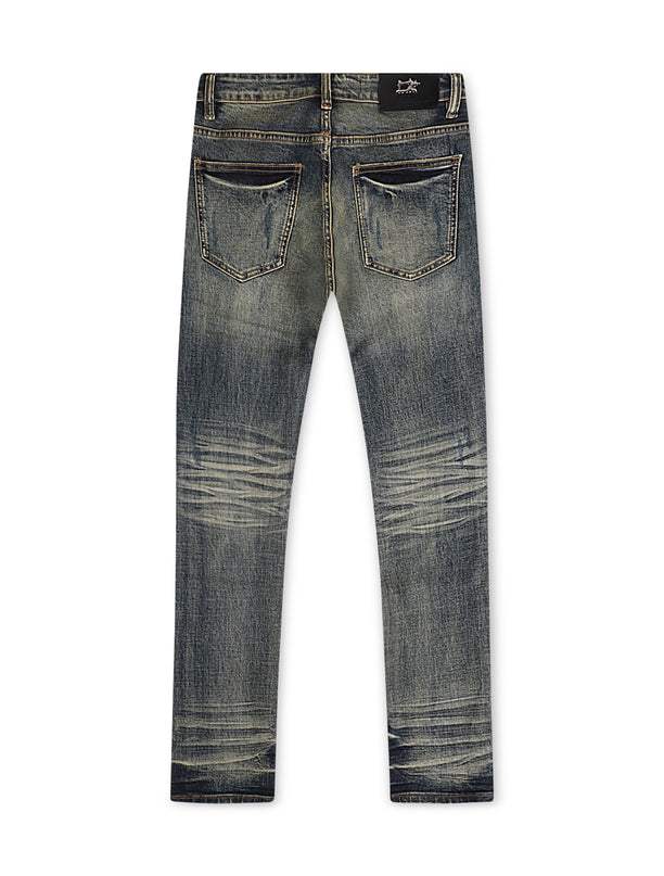 Damati Distressed Slim Fit Jeans - Dirty Blue