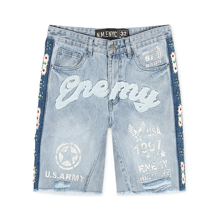 N.M.E NYC Enemy Army '97 Denim Shorts - Blue Wash