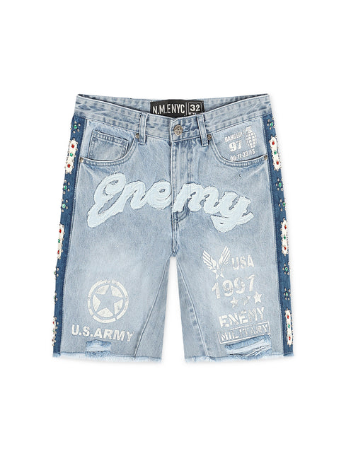 N.M.E NYC Enemy Army '97 Denim Shorts - Blue Wash