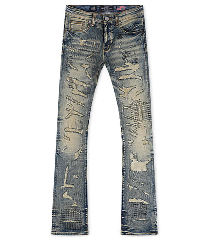 Damati Distressed Stacked Fit Jeans - Vintage Blue