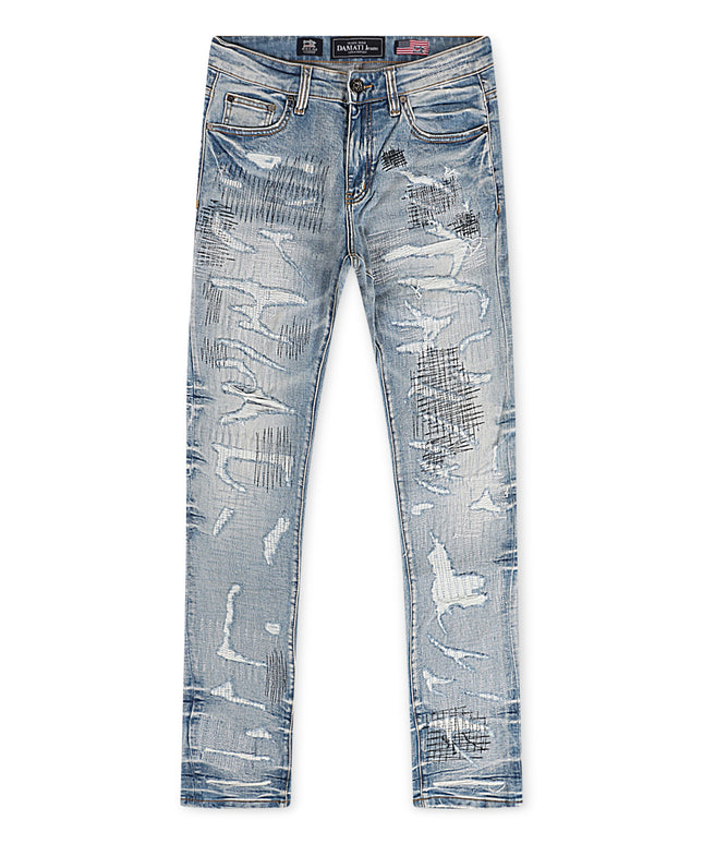 Damati Distressed Slim Fit Jeans - Light Blue