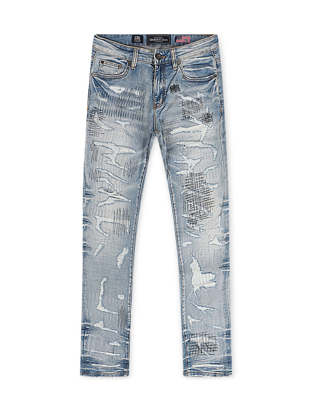 Damati Distressed Slim Fit Jeans - Light Blue