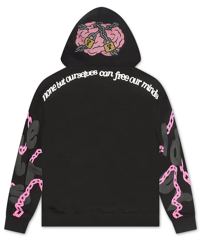 Red Letters None But Scattered Hoodie - Black/Pink