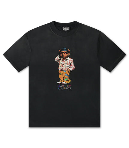 Market Studios Folk Fitted Bear Tee - Pirate Black