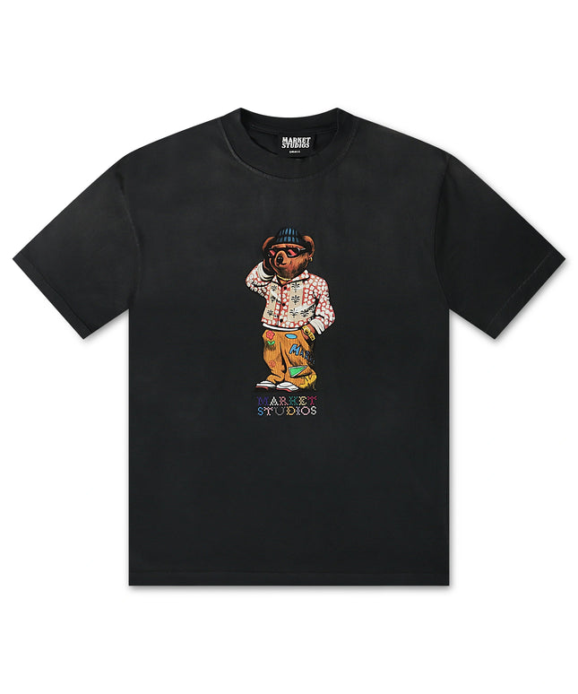 Market Studios Folk Fitted Bear Tee - Pirate Black