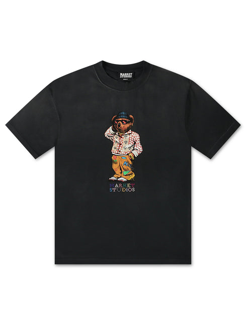 Market Studios Folk Fitted Bear Tee - Pirate Black - denim exchange